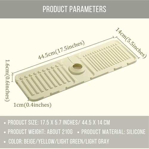 Silicone Sink Splash Guard, Non-Slip Faucet Mat for Kitchen and Bathroom, Quick Drainage, 17.5" x 5.7" / 44.5 x 14.5 cm, Ideal for Drying Countertops - Green, Set of 1 - color: Green