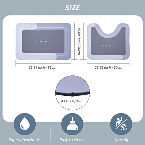 Housego 2PCS Absorbent Bath Mat Magic Rug Sets, Quick Drying Bath Mat Non-Slip Floor Rug Rubber Backed for Bathroom Kitchen Shower Sink, Water Absorbent (19.7''x23.6''+19.7''x31.9'', Blue) - color: Blue, size: 2 PCS (19.7" x 23.6", 19.7" x 31.9")