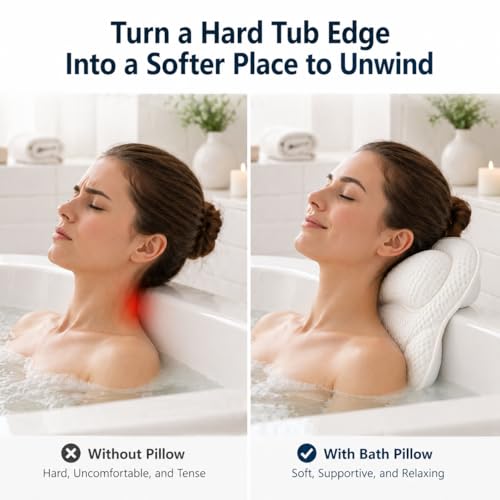 Bath Pillow Bathtub Pillow, Bath Tub Pillows for Head and Neck, Bath Tub Pillow Headrest with Soft Air Mesh Fabric & Strong Suction Cups, Relaxing Bath and Spa Accessories(White)