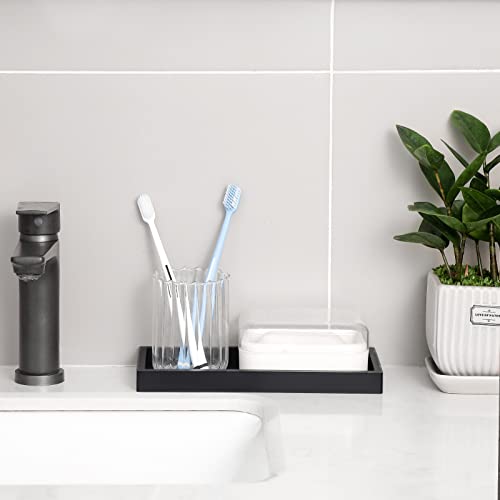 Silicone Bathroom Vanity Tray Dish Soap Holder Sink Organizer, Black | Large, Thickened Silicone, Easy to Clean, Waterproof, Non-Slip, for Countertop, Kitchen, Bedroom, Dresser - color: Black, size: 9.8" x 4.7"
