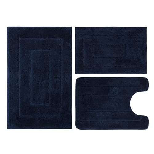 Bathroom Rugs Sets 3 Piece, with 20" x 28" U-Shaped Toilet Rug, Ultra Absorbent and Super Soft Touch, Non-Slip, Microfiber Plush,Rectangular Pattern, Quick Dry Bath Mats for Bathroom, Tub, Bedroom - color: Navy Blue