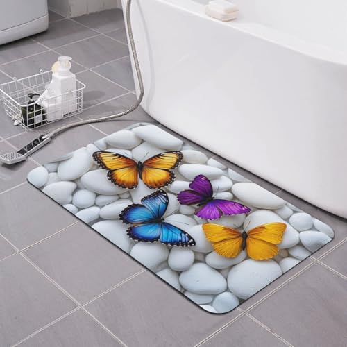 Butterfly Bath mats Quick Dry Absorbent Bath Rugs Rubber Non Slip Bath Mat for Bathroom Floor Tub Shower Sink 16"×24" - color: Butterfly, size: 16"x24"