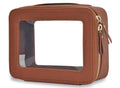 NGIL Clear Faux Leather Travel Toiletry Bag, Makeup Bag Organizer for Women, Clear Window & Gold Zipper Makeup Bag, Road Trip Essential, Skincare, Cruise Ship Essentials (Brown) - color: Brown