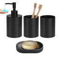 Plastic Bathroom Accessories Set 4Pcs, Black Bathroom Accessory Set Includes Liquid Soap Dispenser with Rust-Proof Plastic Pump, 2Pcs Bathroom Cup, Soap Dish for Modern Home Apartment - color: Black