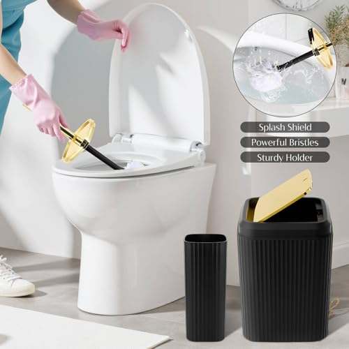 Bathroom Set, Black Bathroom Set Black and Gold Bathroom Accessories Set with Trash Can, 3PCS Soap Dispenser Bathroom Sets - size: Bath Set with Press-Top Trash Can, style: Black