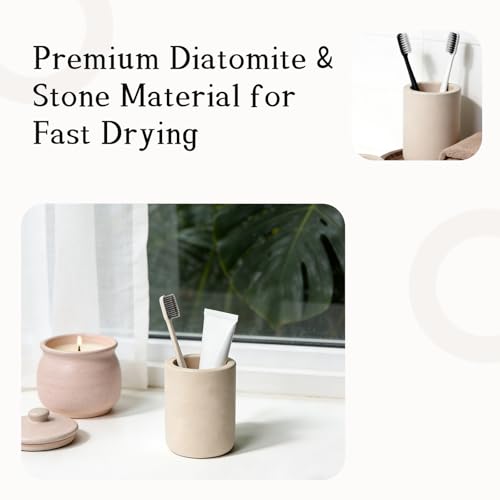 2 Pack Beige Diatomite Toothbrush Holder, Stone Toothbrush Holder for Bathroom, Fast-Drying Countertop Organizer for Electric Toothbrushes, Toothpaste & Cups