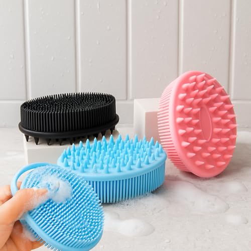 All-in-One Exfoliating Shower Brush – Gentle Silicone Loofah for Sensitive Skin with Dual-Purpose Scalp Massage for Spa-Quality Showers Daily (1pck) (Pink) - color: Pink