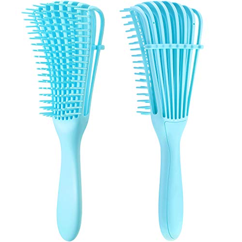 2 Pieces Detangling Brush for Afro America/African Hair Textured 3a to 4c Kinky Wavy/Curly/Coily/Wet/Dry/Oil/Thick/Long Hair, Knots Detangler Easy to Clean (Sky Blue) - color: Sky Blue