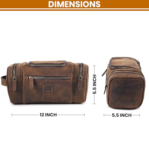 LEATHER VILLAGE Genuine Leather Travel Dopp Kit for Men & Women – Water-Resistant Large-Capacity Hanging Toiletry Bag for Travel, Grooming, Bathroom Organization, Shaving Essentials & Gym Use - Brown - color: Brown