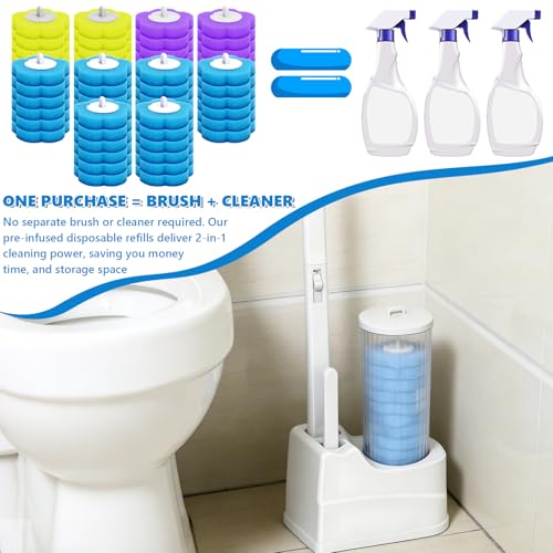 Disposable Toilet Brush Cleaning System, Disposable Toilet Cleaner Wand and Holder Set with 60 Toilet Wand Refills, Extended Handle for Toilet Bowl Cleaners, Bathroom Cleaning, Bathtub - size: 1 set U-shaped + 60 refills