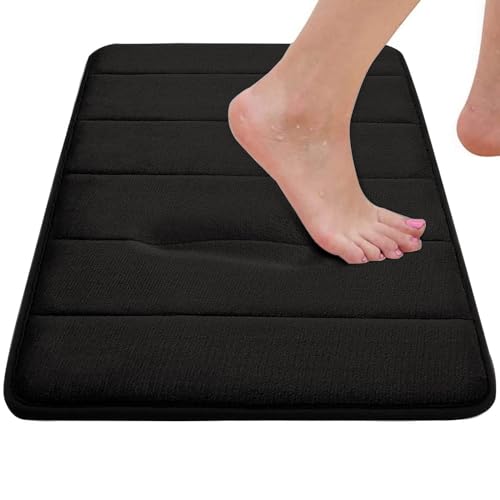 Bathroom Rugs Set Memory Foam Bath Rugs Non-Slip Bath Mat Set 3 Piece,Washable Bathroom Mats,Absorbent Shaggy Rugs Super Soft U-Shaped Toilet Rug,Bahroom Carpets for Bathroom,Tub,Shower（Black） - color: Black