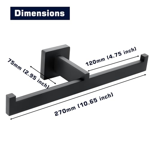 Double Rolls Toilet Paper Holder Matte Black, SUS304 Stainless Steel 2 in 1 Square Tissue Roll Holder Wall Mounted for Bathroom, Hotel, Home Loading Mega Rolls - color: Matte Black