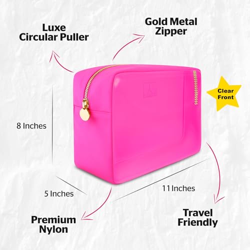 DANCOUR Clear Makeup Bag Large Makeup Bag Big Makeup Bag Large Pouch Clear Pouch Large Cosmetic Bag Huge Cosmetic Pouch Clear Cosmetic Bag Travel Case Pouch Travel Cosmetic Case TSA (Large, Hot Pink) - color: Hot Pink, style: Large