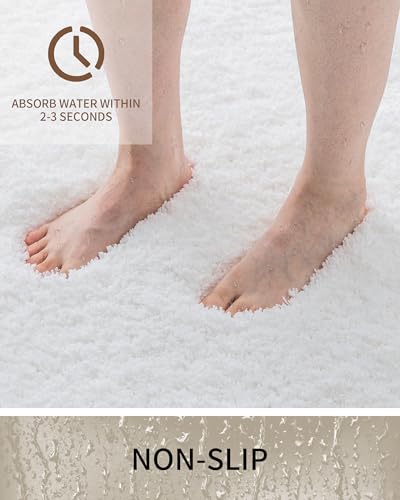 Bathroom Rugs Non Slip Washable, Ultra Thick Soft Microfiber Absorbent Bath Mats, High Density Foam Latex Non Slip Backing Bath Rugs, Fluffy Floor Carpet for Tub&Shower 24x17, White - color: White, size: 24" X 17"(Small Bathroom Rug)