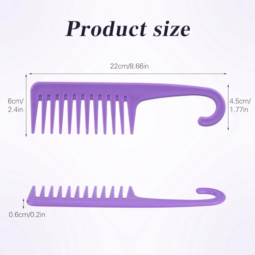 3PCS Wide Tooth Hair Combs with Hook, Large Detangling Shower Combs Set for Wet or Dry Hair, Conditioner Combs for Curly, Thick & Long Hair (Purple/Rose Red/Yellow)