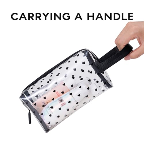 GIVLEFLY Clear TPU Toiletry Bag Set for Women & Men, 3PCS Waterproof Makeup & Skincare Organizer with Zipper, Soft Transparent Travel Cosmetic Pouch with Handle & Hanging Loop,B - size: Model B solid pattern