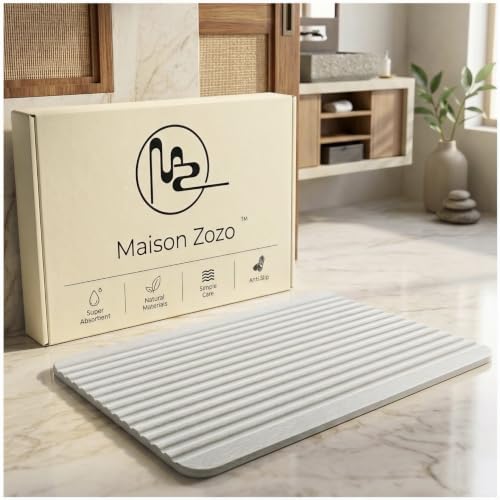 Stone Bath Mat Diatomaceous Earth Shower Mat Non-Slip Ultra Absorbent Durable Stone Mats for Bathroom/Kitchen Fast-Drying Modern Design Easy to Clean (24''*16''Light Grey) - color: Light Grey