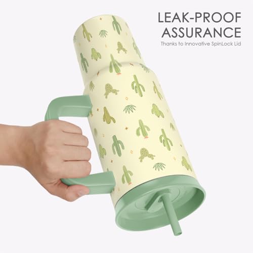 SANDJEST Cactus Stainless Steel Locking Lid Silicone Straw Tumbler with Handle 40oz, Insulated Stainless Steel Travel Cup for Women Girls Friends, Gift Idea for Birthday Christmas - color: Cactus