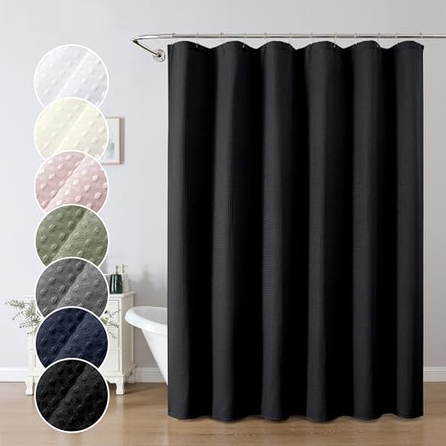 OWENIE Black Shower Curtain, Waffle Weave Heavy Fabric Shower Curtain for Bathroom, Waterproof Thick Textured 420G/M Soft Elegant Luxury Hotel Spa Bath Curtains, Machine Washable, Black, 72W x 72L - color: Black, size: 72"W x 72"L (Pack of 1)
