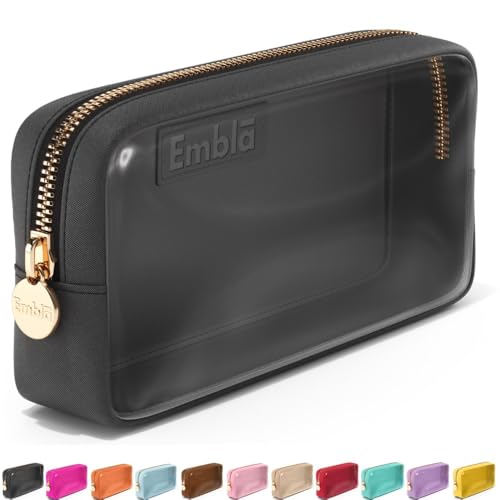 Embla Clear Cosmetic Bag Makeup Case, Clear Zipper Make Up Pouch and Toiletry Travel Tote, Cute Skincare Pouches for Women Girls, Preppy Purse Cosmetic Organizer, Small Makeup Bags, Black | Small Black Clear Nylon/PVC Cosmetic Bag with Zipper, Waterproof
