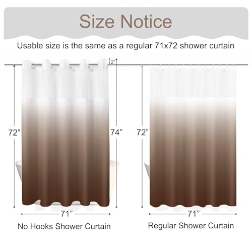 No Hook Shower Curtain with Snap in Liner, Ombre Brown Shower Curtains and Liner Set, Hotel Fabric Bath Curtain for Bathroom, Mesh Top Window Waterproof Washable, 71" x 74" - color: Ombre Brown, size: 71"W x 74"L (Pack of 1)