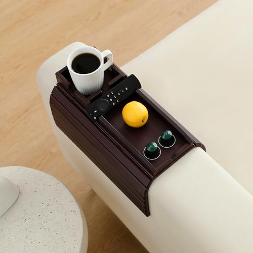 Bamboo Couch Cup Holder Arm Tray Table，Foldable Couch Drink Holder Armrest Table，Sofa Arm Rest Tray，Flexible Arm Chair Table Recliners for Drink,Cups, Snacks, Phone, Remote (Mahogany) - color: Mahogany