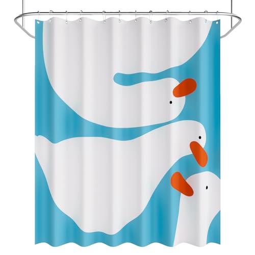 AmazerBath Cute Goose Shower Curtain, Cute Bathroom Shower Curtain Set with 12 Shower Curtain Hooks, Rustic Fabric Shower Curtain, 72x72 Inches - color: B-vertical Stripes of Geese, size: 72"W x 72"L (Pack of 1)