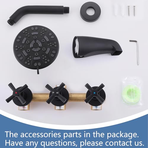 3 Handles Shower Faucet Set with Tub Spout Bathtub Shower Faucets Combo Set Shower System Complete Tub and Shower Trim Kit Shower Fixtures Matte Black - color: Matte Black, style: 3 Handles