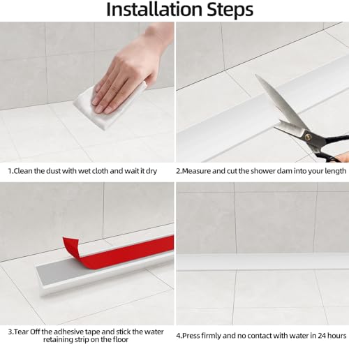 67 Inch Selfadhesive Shower Threshold Water Dam Barrier Silicone Waterproof Shower Dam Water Stopper Bathroom and Kitchen Water Seal Strip Guard for Dry and Wet Separation(Transparent) - color: Transparent, style: 67 Inch