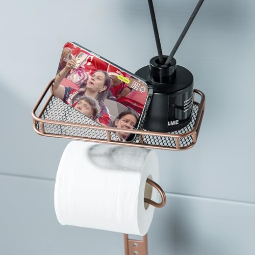 Toilet Paper Holder Free Standing, Adjustable Height, Tissue Paper Roll Dispenser with Shelf for Bathroom Storage Holds Reserve Mega Rolls Red Copper - color: Red Copper