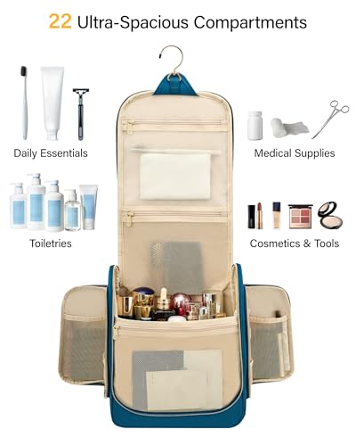 Hanke Hanging Travel Toiletry Bag for Men and Women, Water-Resistant Toiletries Bag Makeup Organizer with Hook, Cosmetic Bag for Bathroom & Travel Essentials Accessories, Navy Blue - color: Navy Blue