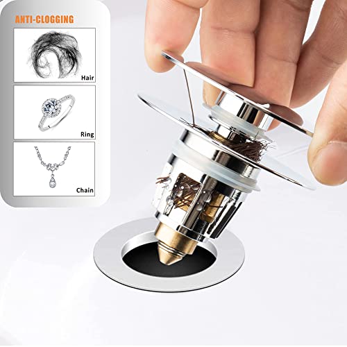 Artiwell Universal Bathroom Sink Drain Stopper, Fits Most Pop-Up Drains for Vessel Sink Lavatory Vanity, Sink Drain Strainer with Detachable Hair Catcher, Tested by Plumber in US (Chrome Plated) - color: Chrome Plated