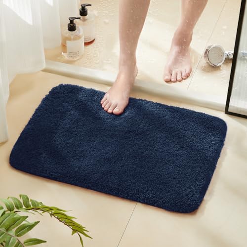 TECHMILLY Super Soft Shaggy Bathroom Rugs, Absorbent Thick Non Slip Microfiber Bath Rugs, Quick Dry Machine Washable Bath Mat for Bathroom Floor, Bathtub and Shower 17"x24" - color: Navy, size: 1'5" x 2' (Rectangular)