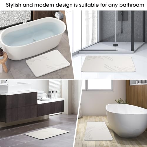 ZIKIBL Stone Bath Mat Diatomaceous Earth Shower Mat Super Absorbent Non-Slip Diatomite Stone Bath Mats for Bathroom Floor Quick-Drying Natural Easy to Clean（24 * 16''） - color: White-feather