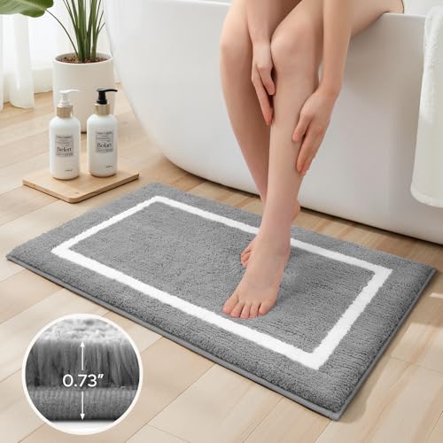 HOMEIDEAS Bathroom Rugs Sets 2 Piece, Super Soft and Absorbent Microfiber Tufted Bath Mats, Non-Slip and Machine Washable Bath Rugs(Light Grey) - color: Light Grey