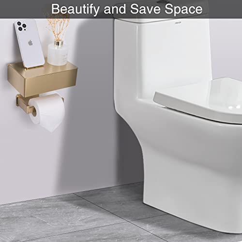 Adhesive Toilet Paper Holder with Shelf and Storage, Wall Mount Toilet Paper Roll Holder & Flushable Wipes Dispenser Set Fits Any Bathroom, Stainless Steel Tissue Holder-Square, Gold - color: Gold Square