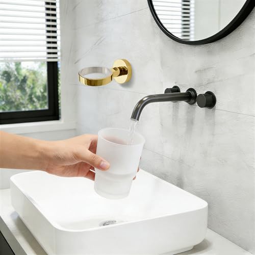 Toothbrush Holder with Frosted Glass Cup, Stainless Steel Wall Mounted Mouthwash Tumbler Holder for Bathroom, Toothpaste & Toothbrush Organizer, Brushed Gold - color: Gold