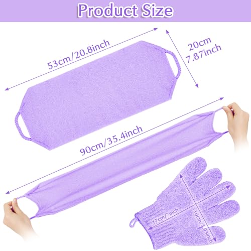 Anezus Exfoliating Back Scrubber Bath Gloves Set, Exfoliating Shower Towel with Shower Gloves for Body Scrub, Back Cleaner Wash Gloves to Remove Dead Skin (Purple) - color: Purple