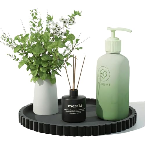 HighHerz Silicone Bathroom Countertop and Vanity Tray, Round Silicone Bathroom Tray, Modern Bathroom Decor, Coffee Table Decor, Decorative Tray for Candle, Perfume, Plants (Black, 9 inch) - color: Black, size: 9"