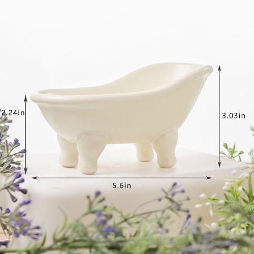 5.6" Ceramic Mini Bathtub Soap Dish Decortative Clawfoot Bathroom Soap Dish (Crème) - color: Crème
