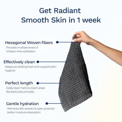 Sima Brand Exfoliating Washcloth Face & Body Scrub Towel - Japanese Exfoliating Towel with Hexagon Fibers, Body Scrubber with 2 Sides for Scrubbing & Washing, Extra Long Body Towels (Black) - color: Black