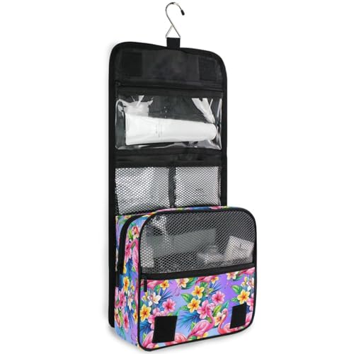 MNSRUU Hanging Toiletry Bag Pink Flamingo Tropical Bird Flower Makeup Bag Portable Travel bag for Toiletries Organizer Bags for Women Men, Travel-Essentials Bag - color: Flamingo 07