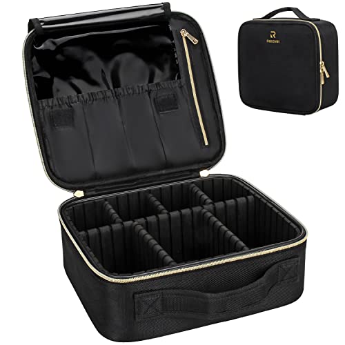 Relavel Travel Makeup Train Case Makeup Cosmetic Case Organizer Portable Artist Storage Bag with Adjustable Dividers for Cosmetics Makeup Brushes Toiletry, Black with Gold Zipper - color: black with golden zipper, size: Small