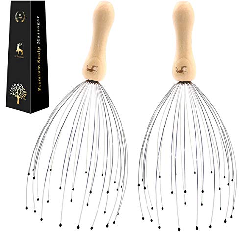 USAGA 28 Fingers Head Scratcher, Head Massager, Scalp Massager for Head Body Relaxing Wood Handle (2 Pack)
