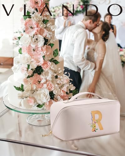 VLANDO Personalized Birthday Gift,Initial Makeup Organinzer,Graduation Gifts for Sister Birthday Gift Ideas,Monogrammed Cosmetic Travel Bag(Letter R) - color: 14.White-R