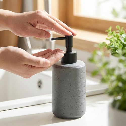Bathroom Hand Soap Dispenser, 14oz Speckled Dish Soap Dispenser for Kitchen, Ceramic Liquid Soap Pump Bottle for Shampoo, Lotion, Conditioner, Modern Farmhouse Bathroom Decor - color: Speckled-gray