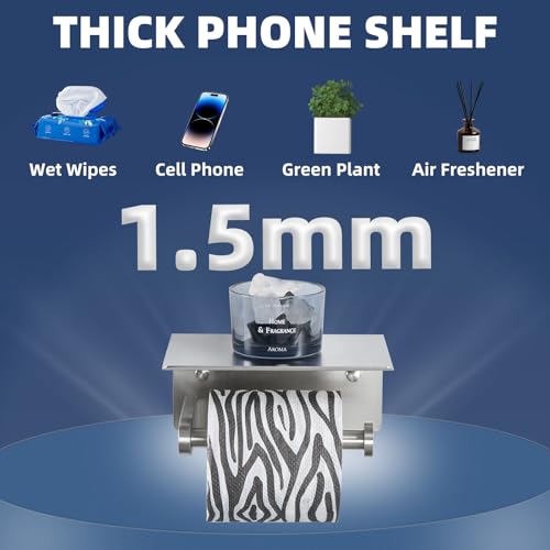 Toilet Paper Holder with Phone Shelf, APLusee SUS 304 Stainless Steel Bathroom Tissue Holder, Wall Mounted Roll Paper Dispenser, Brushed Nickel - color: Brushed Nickel, size: Single Rod
