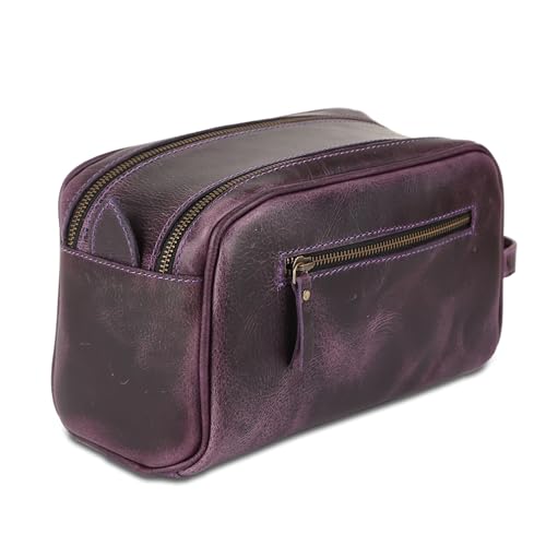 KomalC Travel Toiletry Bag – Premium Leather Dopp Kit for Men & Women with Water-Resistant Lining & Spacious Zippered Organizer - style: 1 Zip Classic Purple