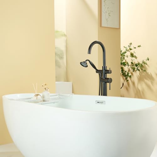 Wowkk Tub Filler Freestanding Bathtub Faucet Oil Rubbed Bronze Floor Mounted Brass Bathroom Tub Faucets with Hand Shower - color: Oil Rubbed Bronze