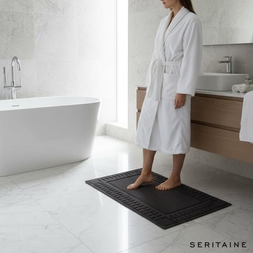Turkish Cotton Bath Mat Set of 2-100% Turkish Cotton 21x34 inch Bathroom Floor Towel Mat (Not Rug) - Absorbent 900 GSM Hotel Spa Quality Floor Towels - Machine Washable Quick Dry - color: Black (Hera Design)